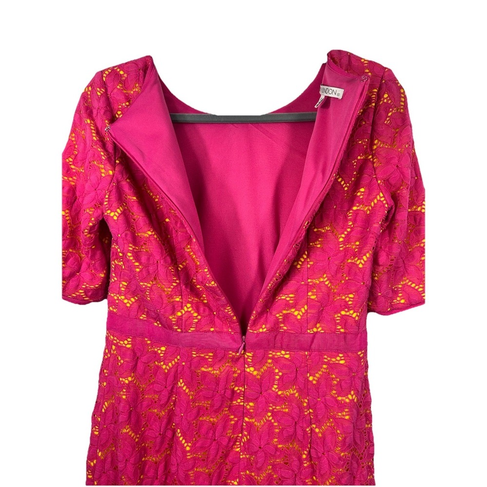 Maggy London Fuchsia Floral Lace Dress 8 Barbiecore Dopamine Decor Bright Neon‎ - Picture 6 of 9